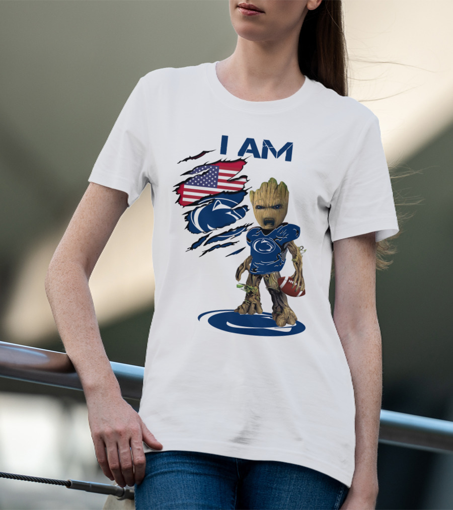 I AM Baby Groot Penn State Football American Flag T-Shirt