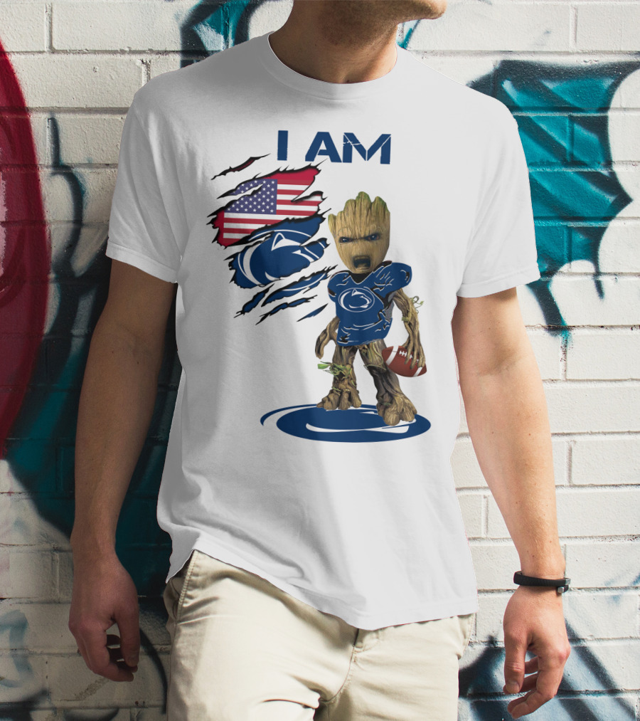 I AM Baby Groot Penn State Football American Flag T-Shirt