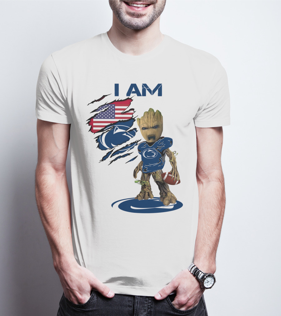 I AM Baby Groot Penn State Football American Flag T-Shirt