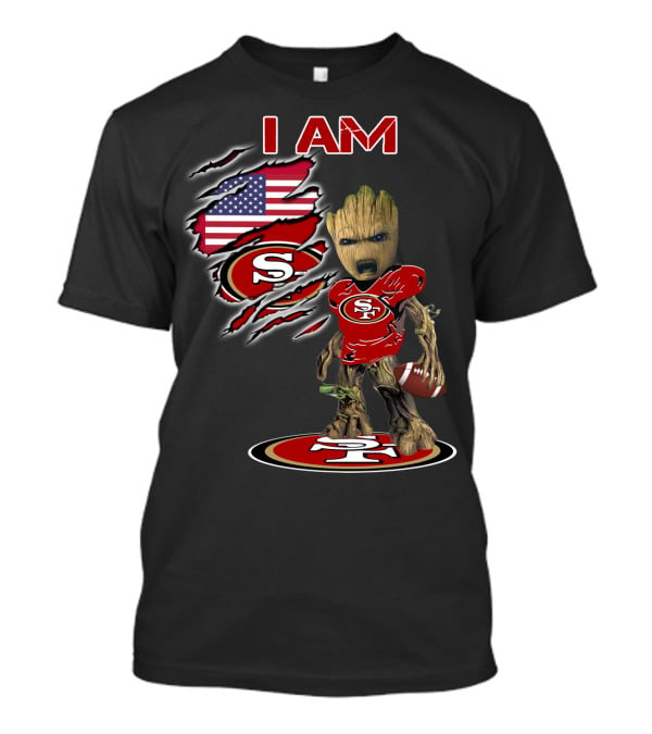 I Am 49ers Baby Groot Football American Flag T-Shirt
