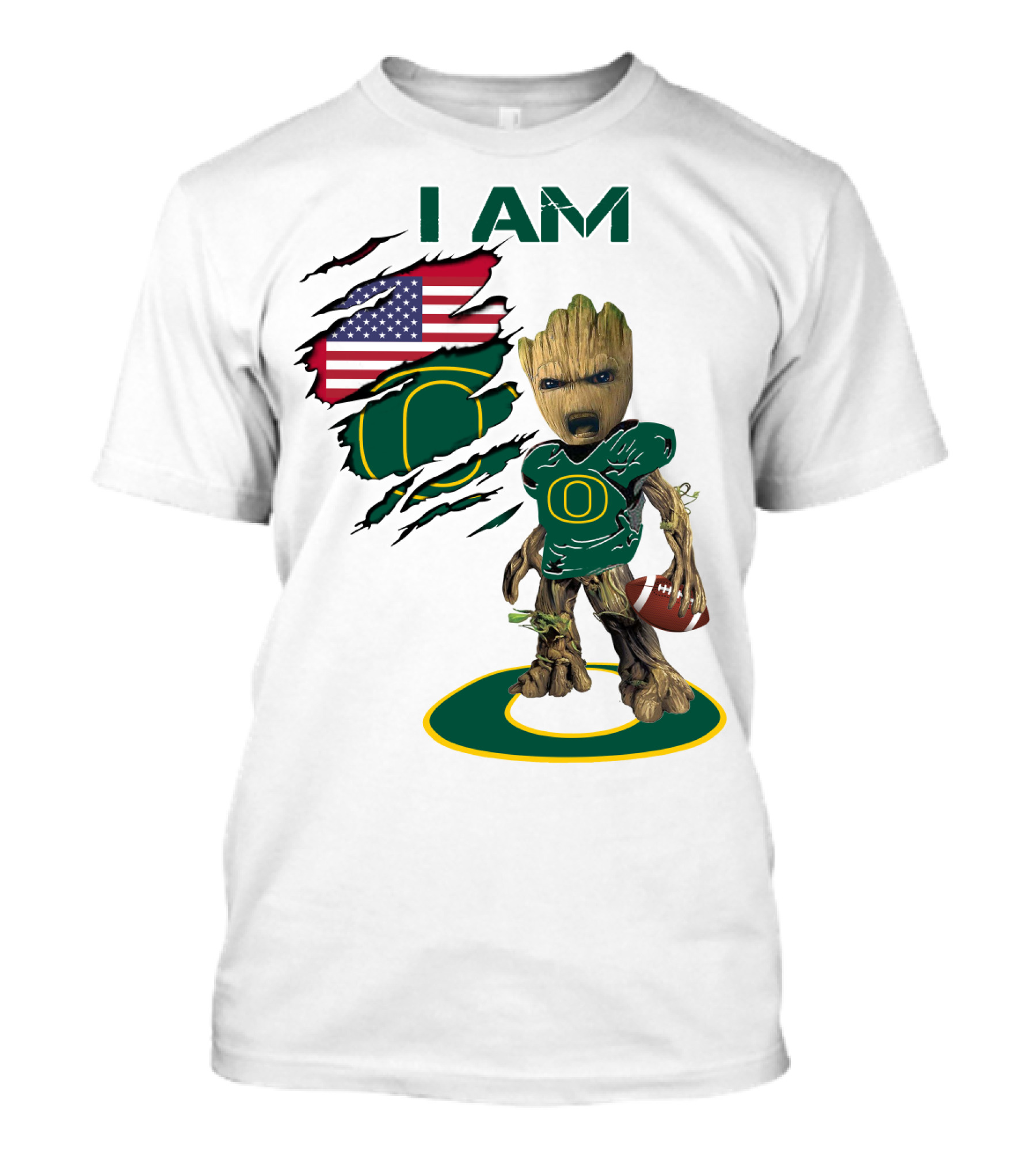 I Am Groot Baby Football Groot American Flag Duck T-Shirt