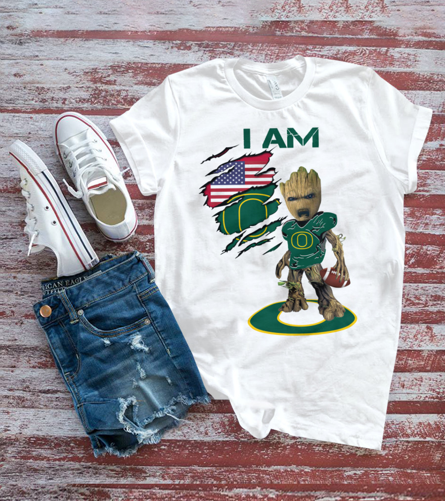 I Am Groot Baby Football Groot American Flag Duck T-Shirt