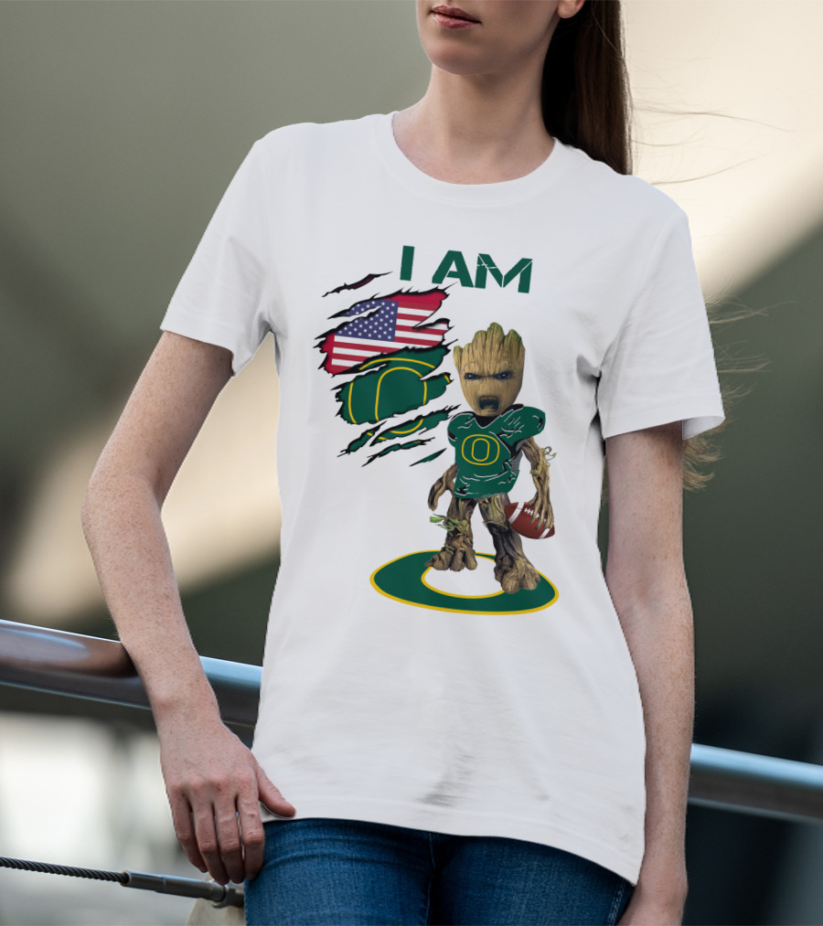 I Am Groot Baby Football Groot American Flag Duck T-Shirt