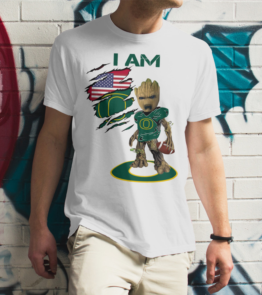 I Am Groot Baby Football Groot American Flag Duck T-Shirt