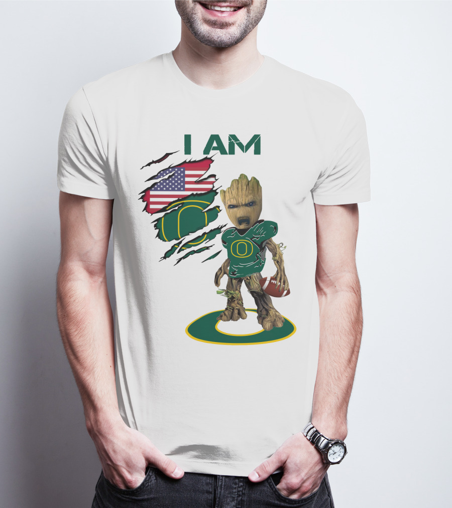 I Am Groot Baby Football Groot American Flag Duck T-Shirt
