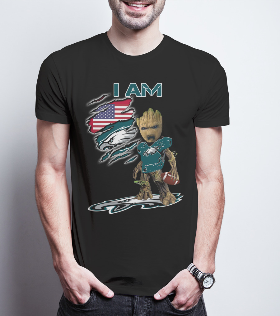 I Am Eagles Baby Groot American Football Fan T-Shirt