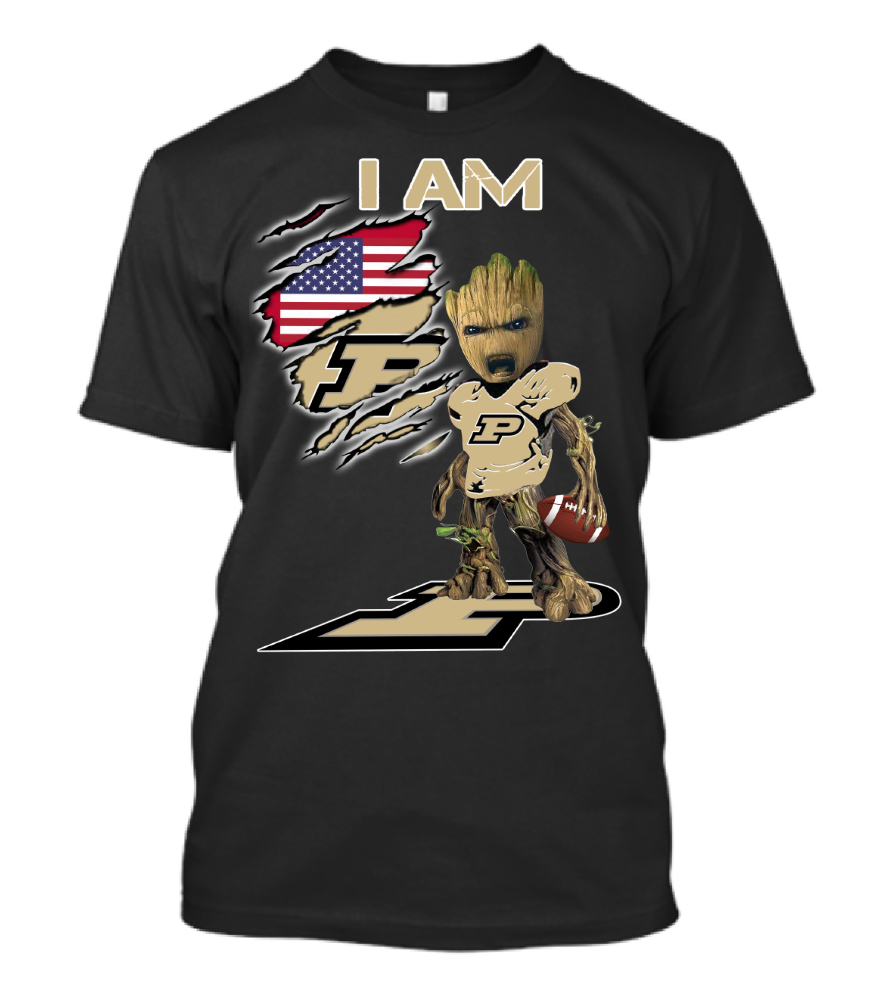 I Am Purdue Baby Groot American Flag Purdue Football T-Shirt