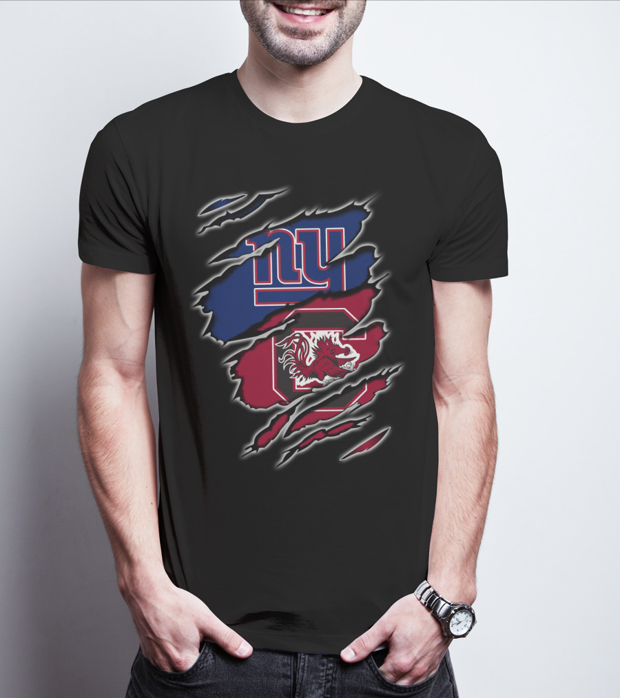 Ny Giants South Carolina Gamecocks Claw Marks Image Logo Mashup T-Shirt