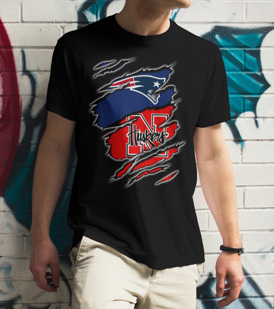 Patriots Huskers Logo Fusion Football T-Shirt