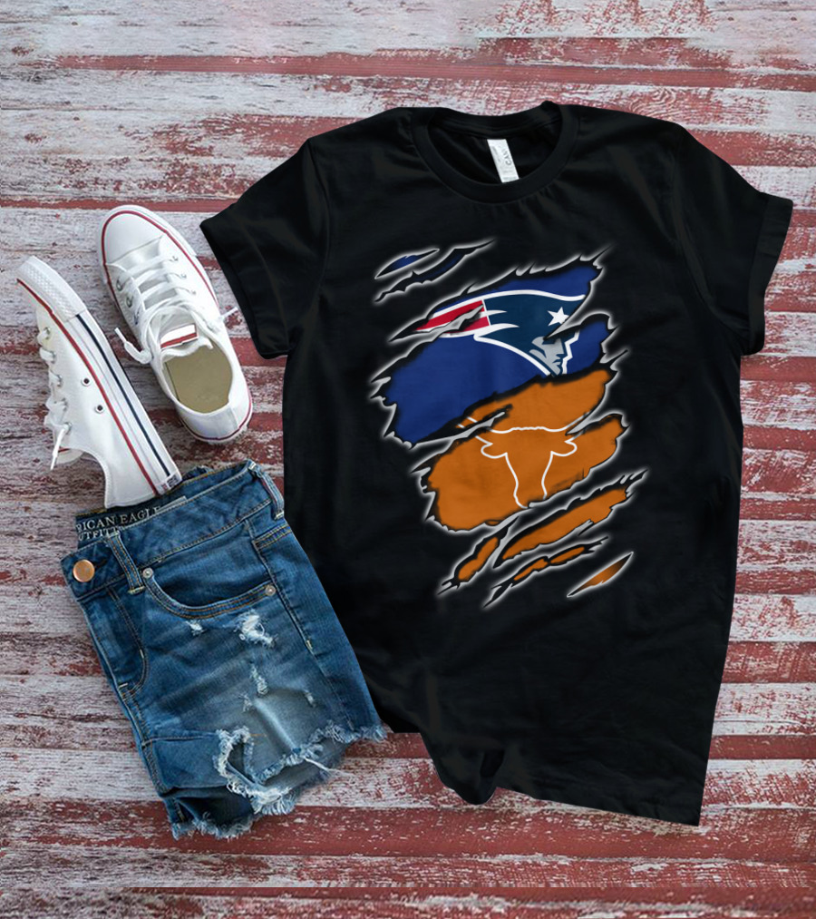 Patriots Longhorns Hybrid Fan Scratch Ripped T-Shirt
