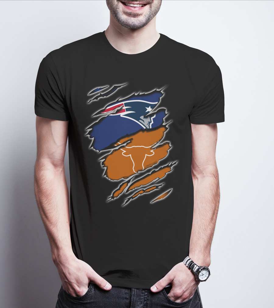 Patriots Longhorns Hybrid Fan Scratch Ripped T-Shirt
