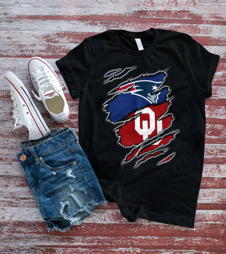 Patriots Sooners Ou Football Fan Gear Oklahoma New England Logo Mashup T-Shirt