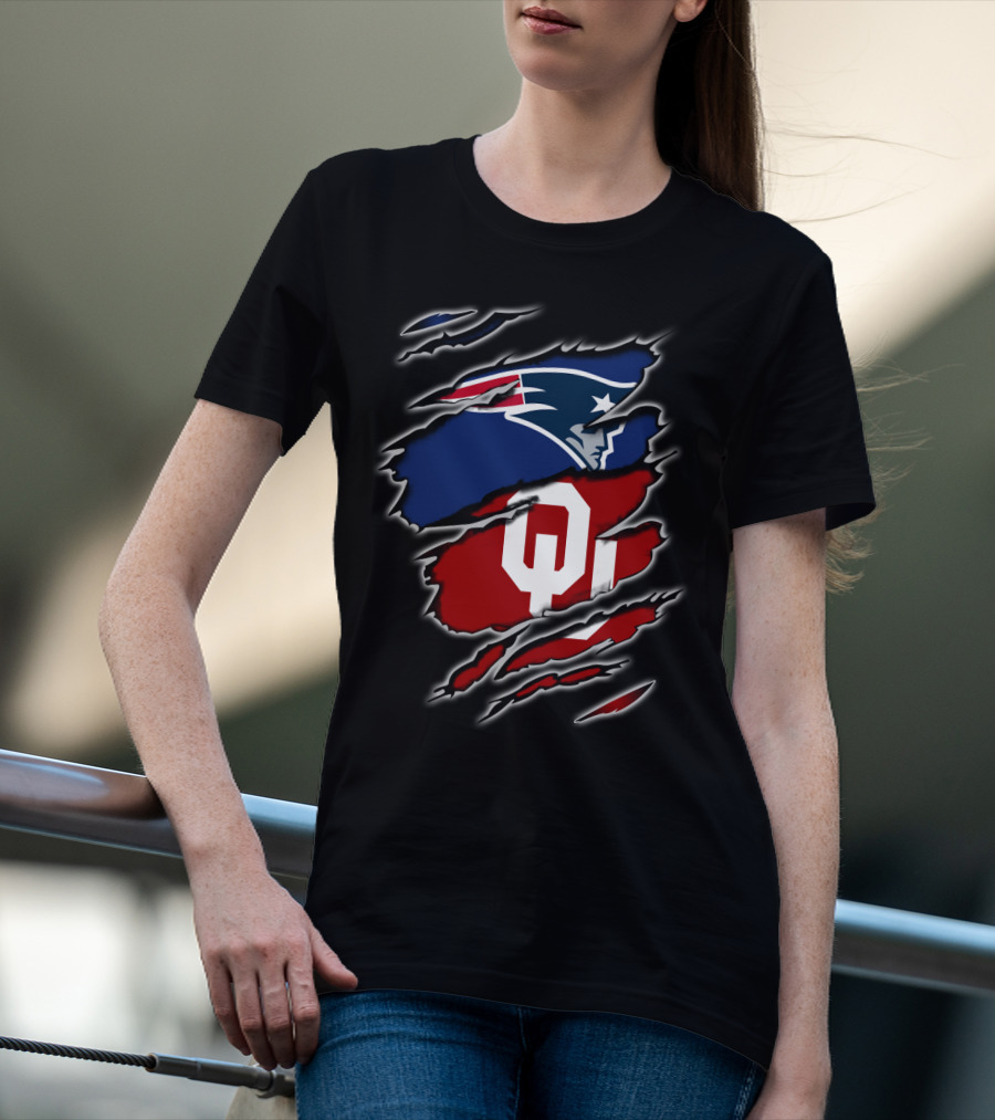 Patriots Sooners Ou Football Fan Gear Oklahoma New England Logo Mashup T-Shirt