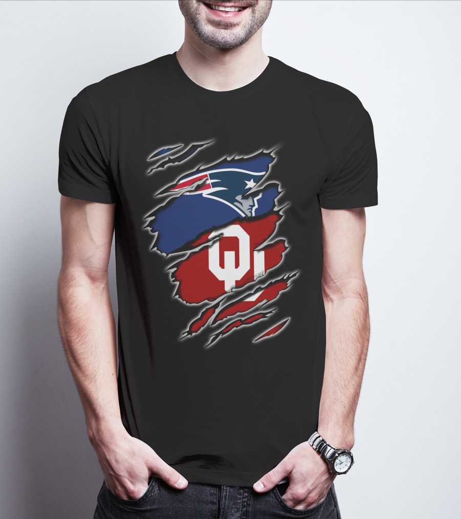 Patriots Sooners Ou Football Fan Gear Oklahoma New England Logo Mashup T-Shirt