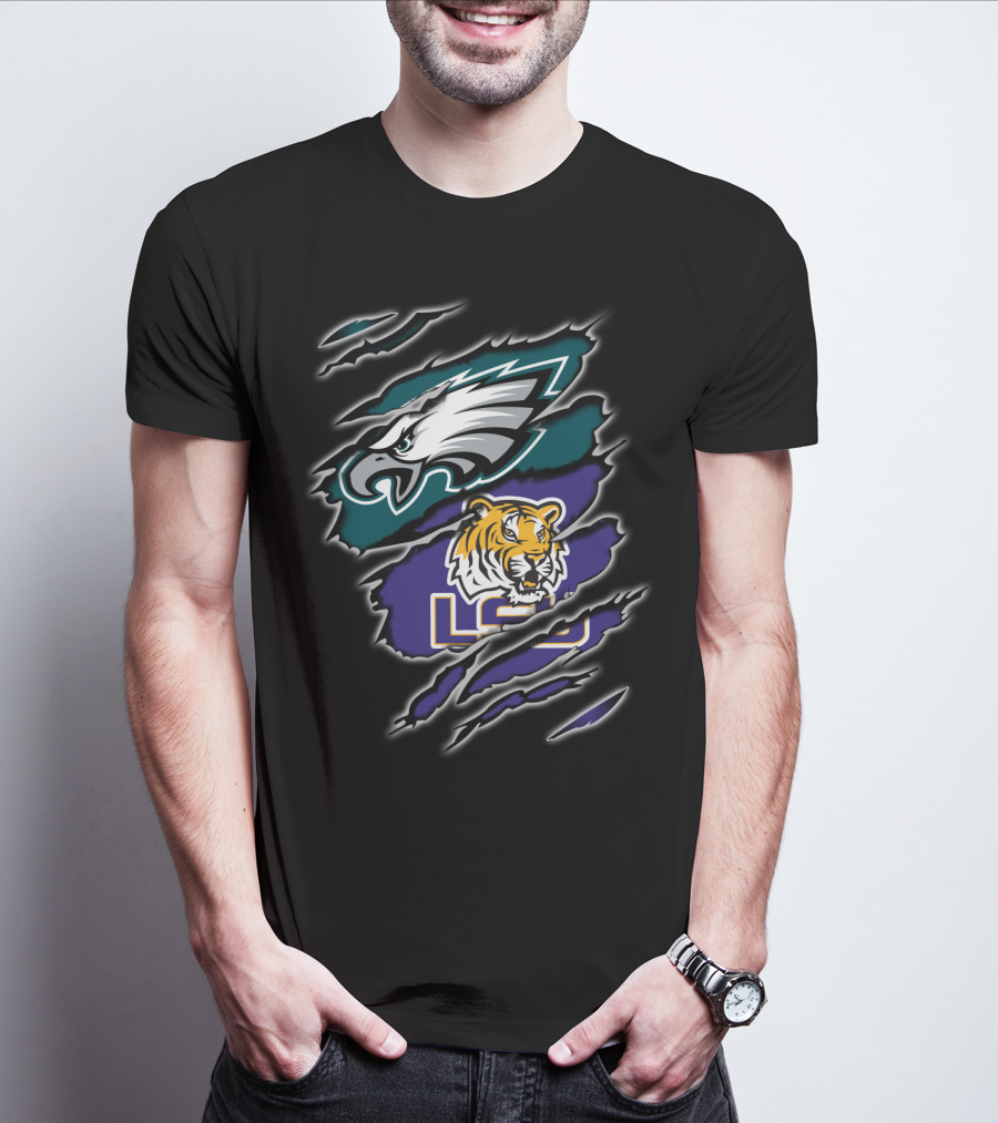 Philadelphia Eagles LSU Tigers Ripped T-Shirt