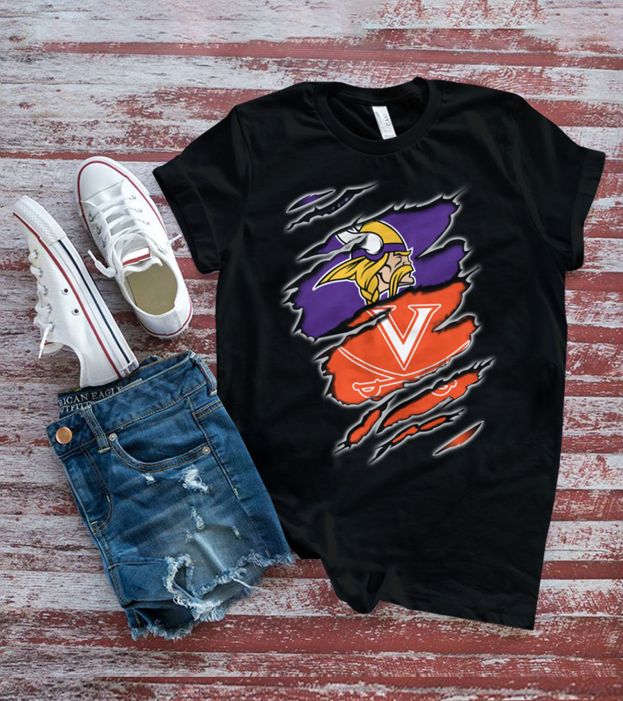 Vikings Cavaliers Minnesota NFL Virginia NCAA Crossover Logo Fusion T-Shirt