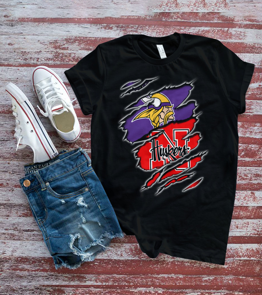 Vikings Huskers Nebraska Football Crossover T-Shirt