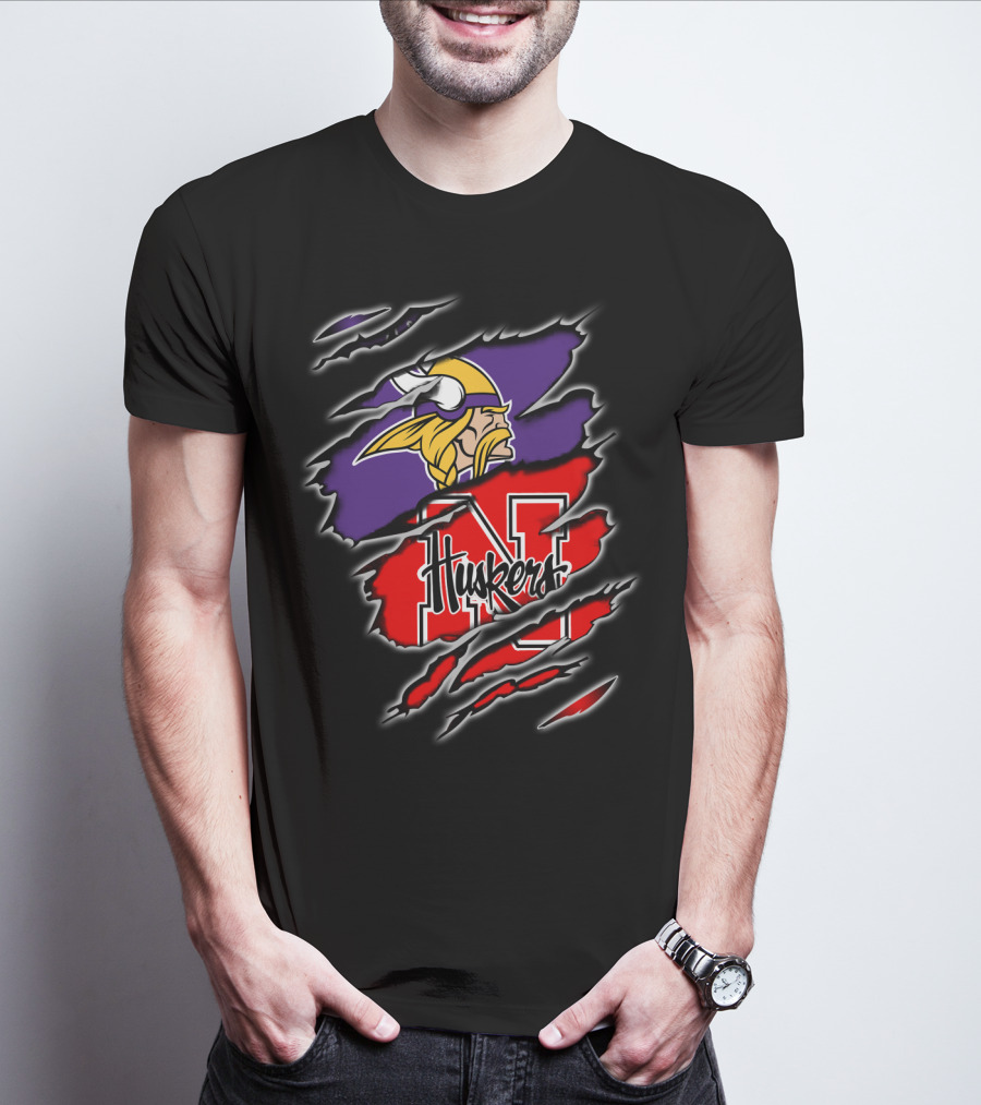 Vikings Huskers Nebraska Football Crossover T-Shirt