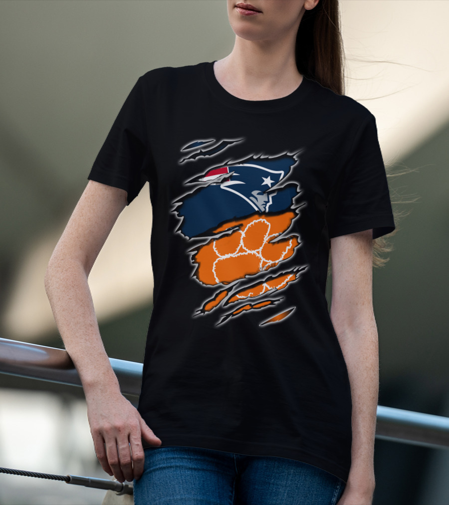 Patriots Clemson Tiger Paw Scratch New England Football Tiger Claw T-Shirt