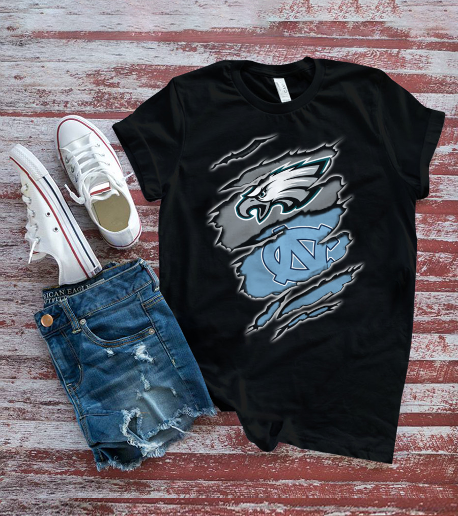 Philadelphia Eagles And North Carolina Tar Heels Logo Fusion T-Shirt