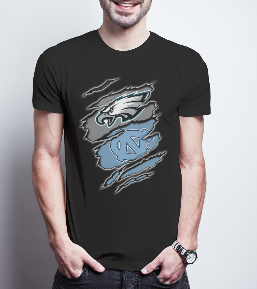 Philadelphia Eagles And North Carolina Tar Heels Logo Fusion T-Shirt