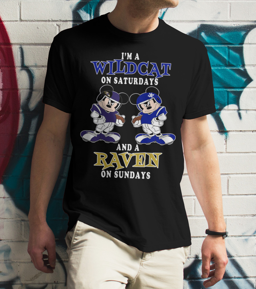 I'm A Wildcat On Saturdays And A Raven On Sundays Mickey Football Characters T-Shirt
