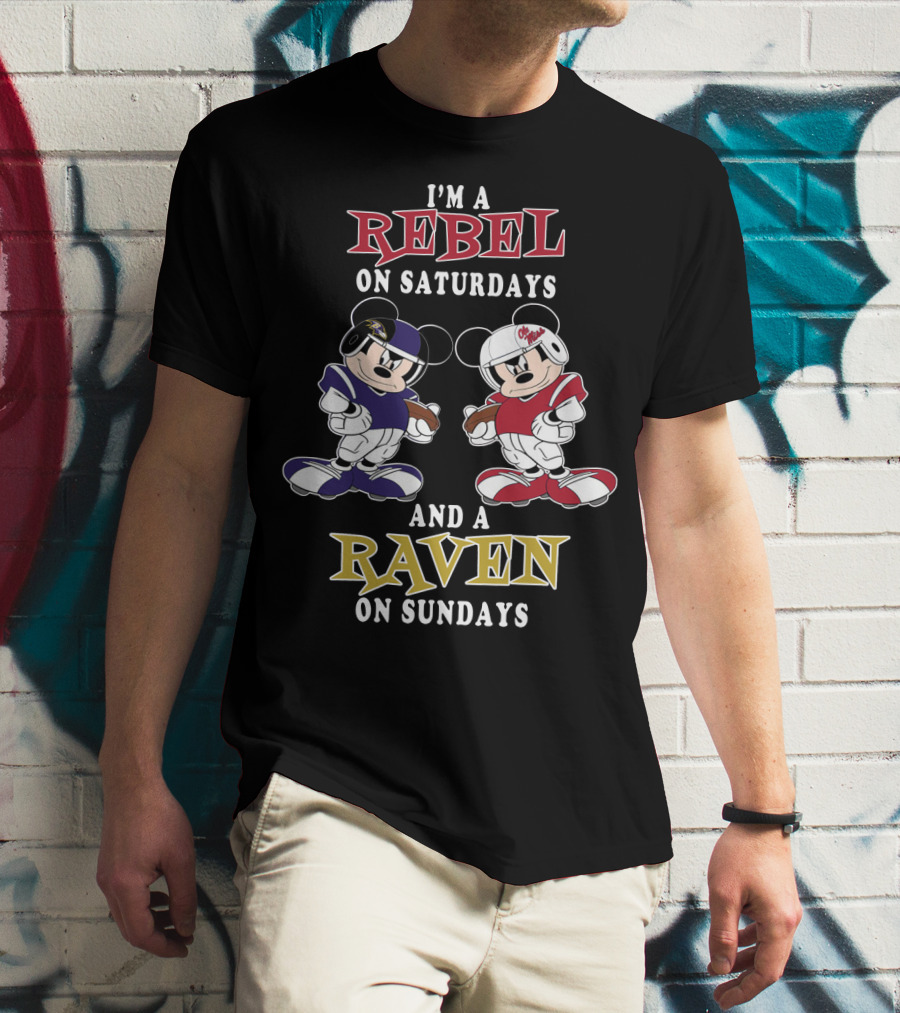 I'm A Rebel On Saturdays And A Raven On Sundays Mickey Football T-Shirt