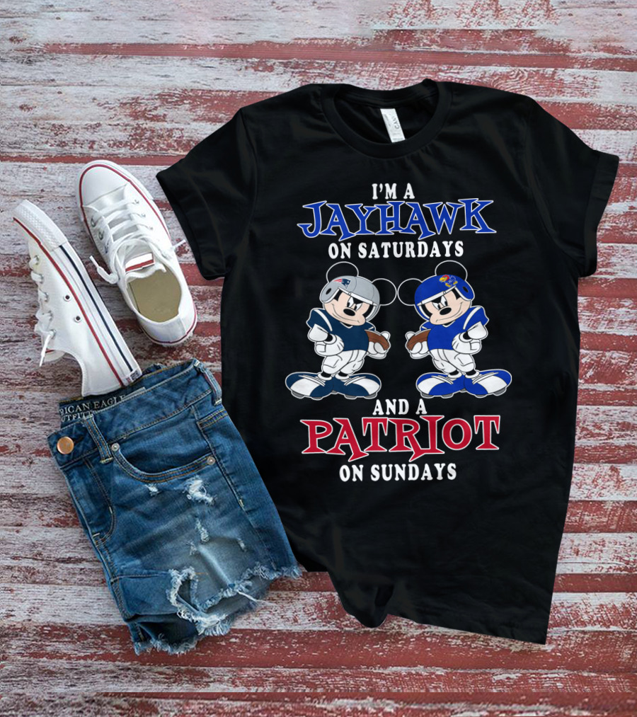 I'm A Jayhawk On Saturdays And A Patriot On Sundays Mickey Football T-Shirt