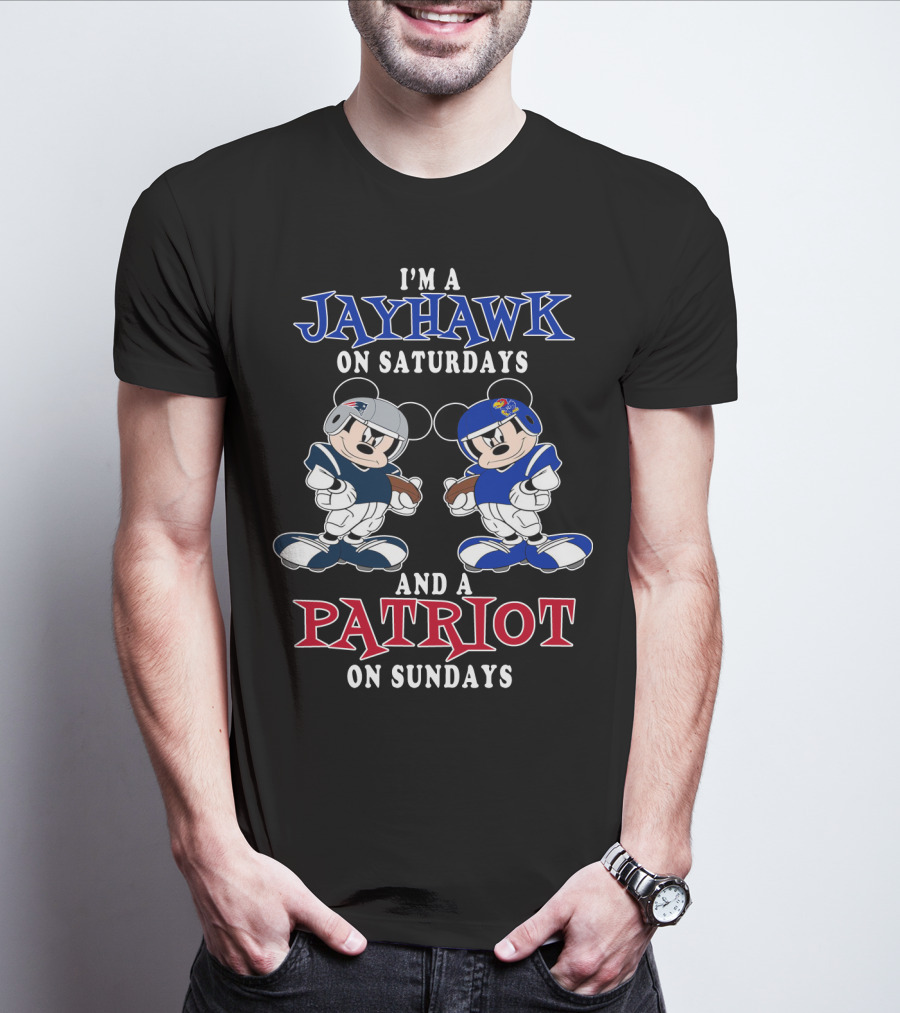 I'm A Jayhawk On Saturdays And A Patriot On Sundays Mickey Football T-Shirt