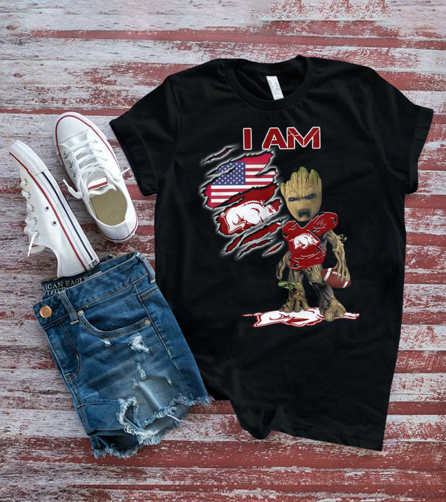 I Am Groot Arkansas Razorbacks Football Usa Flag T-Shirt