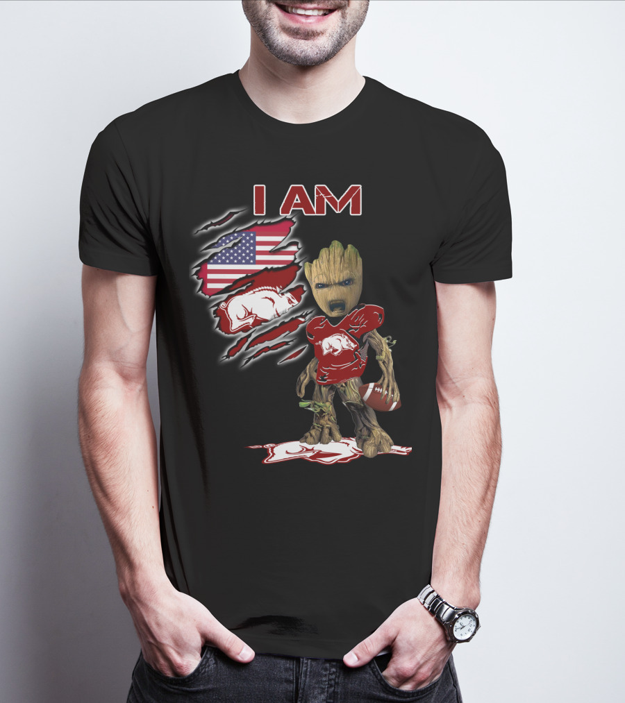 I Am Groot Arkansas Razorbacks Football Usa Flag T-Shirt