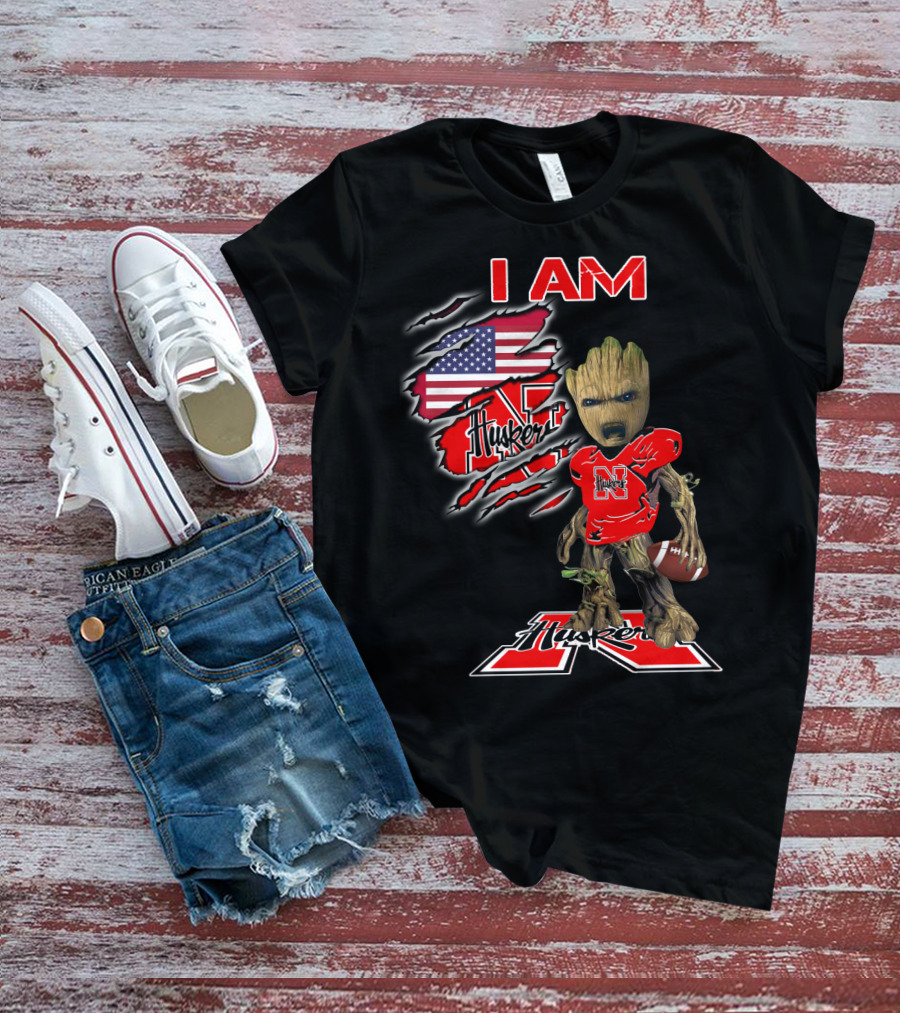 I Am Husker Groot Football Fan American Flag T-Shirt