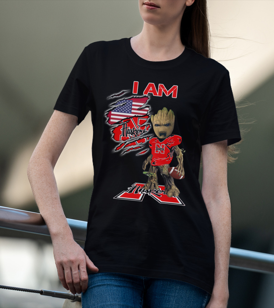 I Am Husker Groot Football Fan American Flag T-Shirt