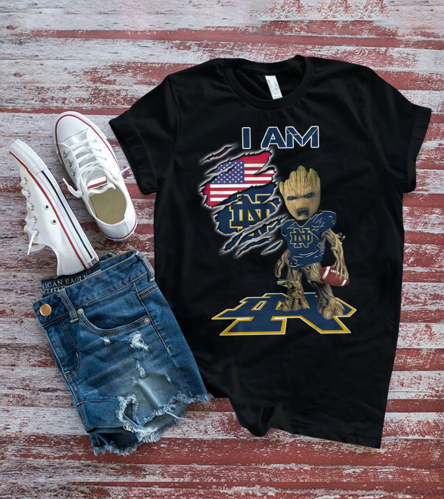 I Am Groot Notre Dame Football Fan Usa Flag T-Shirt