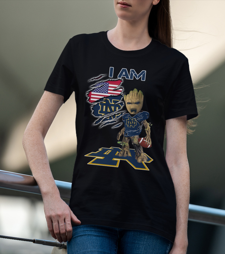 I Am Groot Notre Dame Football Fan Usa Flag T-Shirt