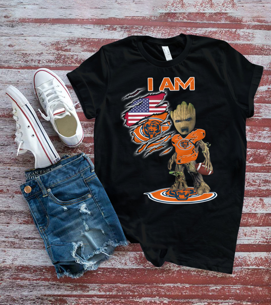 I Am Groot Chicago Bears American Flag T-Shirt