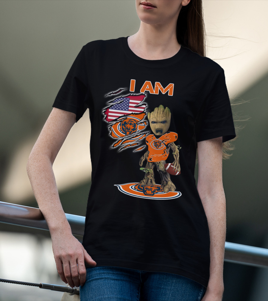 I Am Groot Chicago Bears American Flag T-Shirt