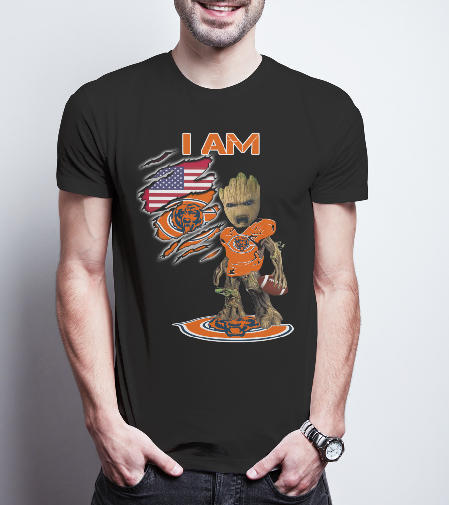I Am Groot Chicago Bears American Flag T-Shirt