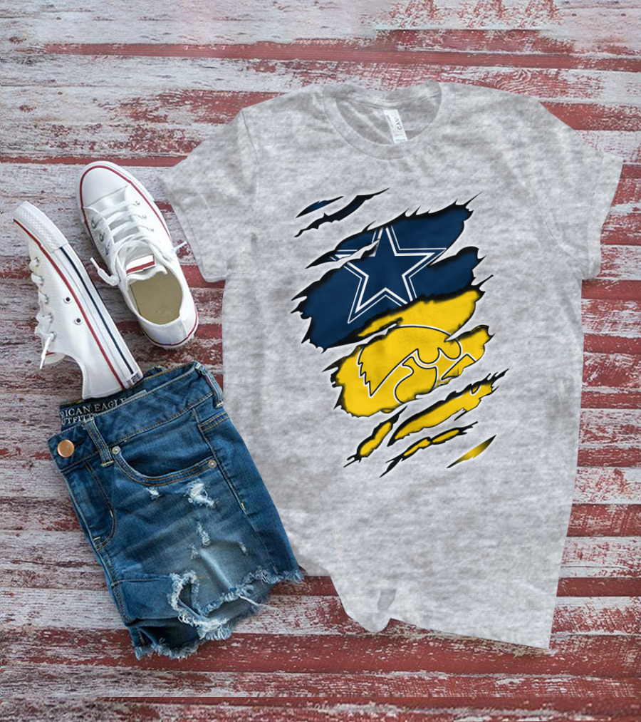 Cowboys Star And Hawkeyes Logo Fusion T-Shirt