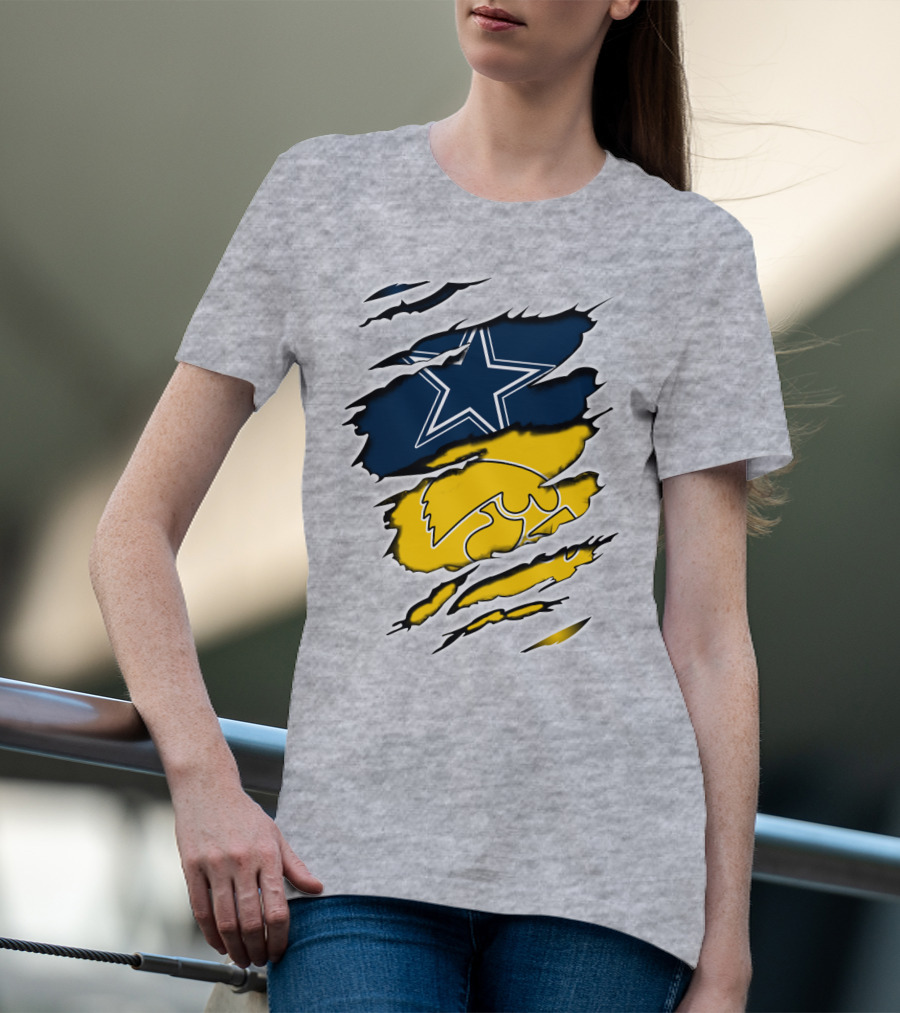 Cowboys Star And Hawkeyes Logo Fusion T-Shirt