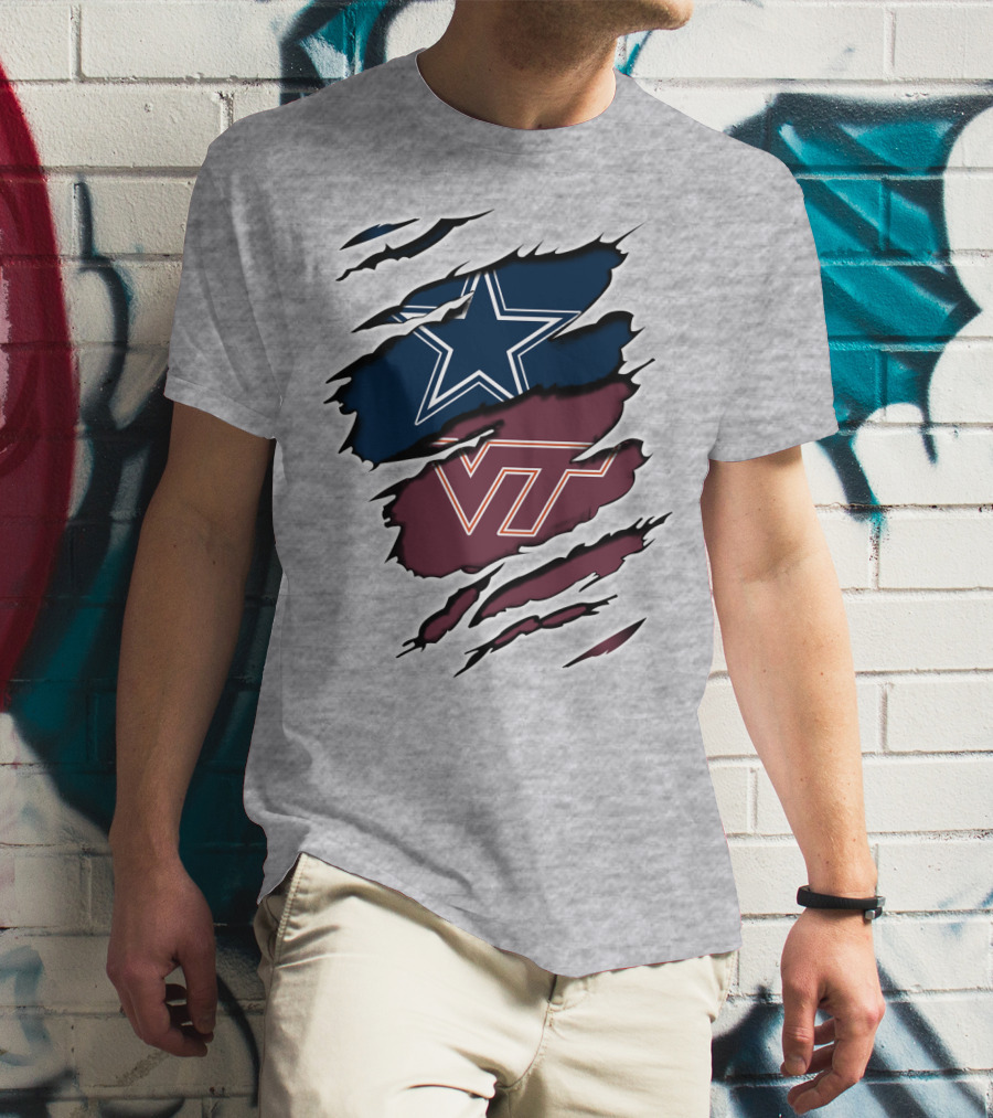 Cowboys Star Vt Hokies Torn Claw Marks T-Shirt