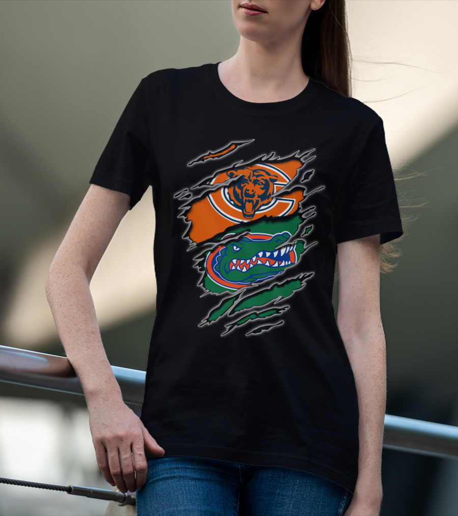 Chicago Bears Florida Gators Team Logos Torn T-Shirt