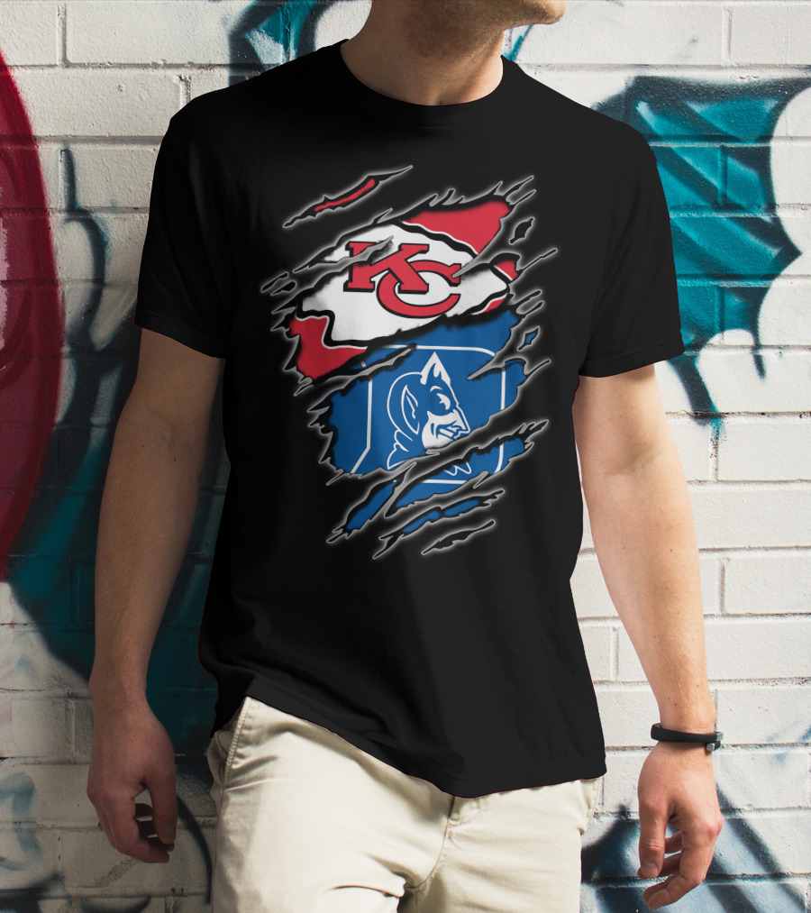 Kansas City Chiefs And Duke Blue Devils Logo Fusion T-Shirt