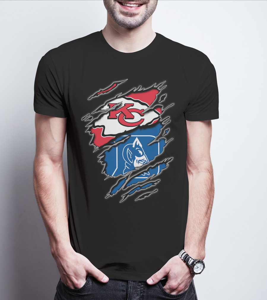 Kansas City Chiefs And Duke Blue Devils Logo Fusion T-Shirt
