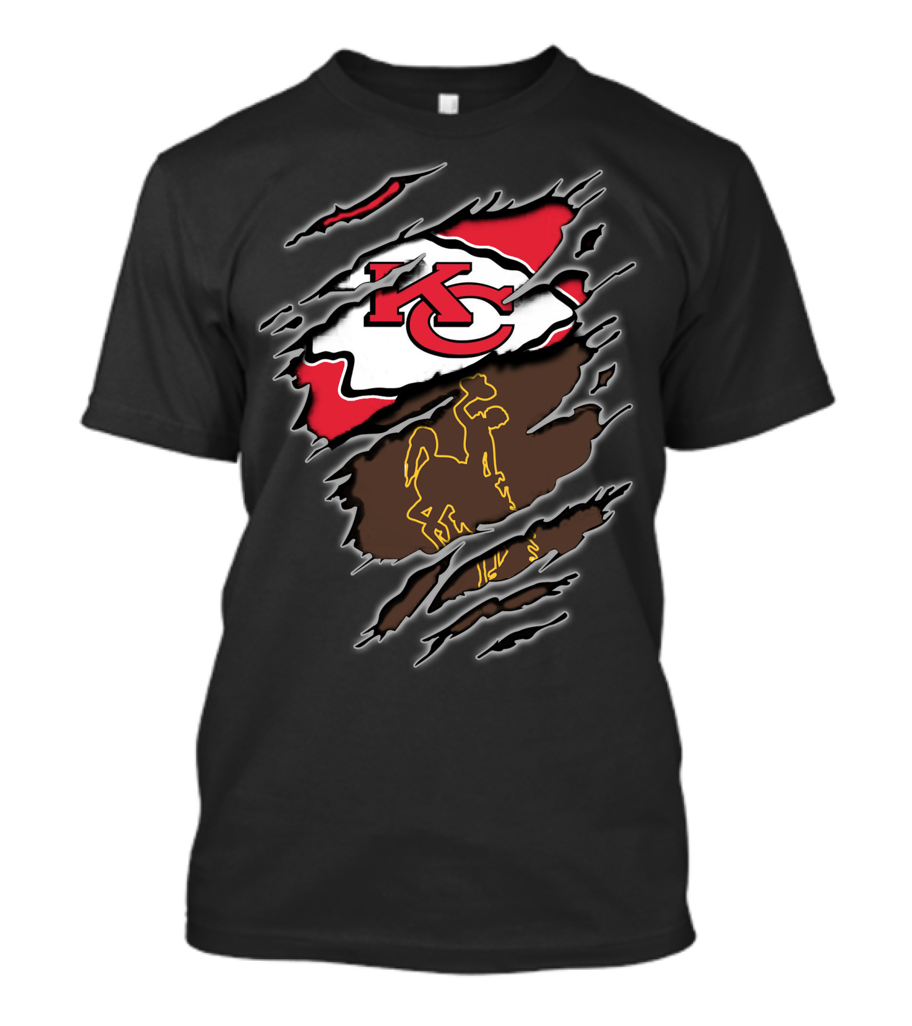 Chiefs Kc Wyoming Cowboys Logo Rip T-Shirt