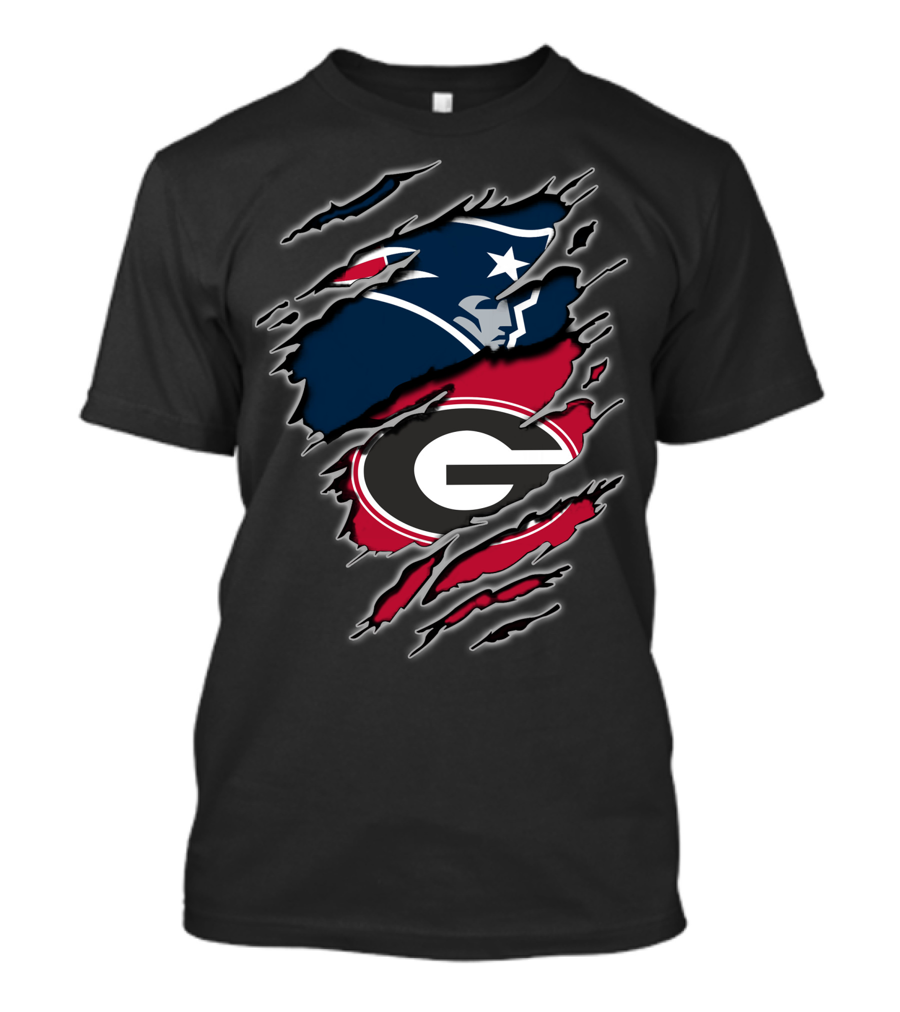 New England Patriots And Georgia Bulldogs Logos Fusion T-Shirt
