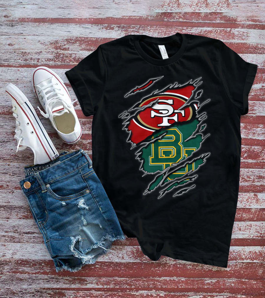 49ers Sf Logo And Baylor Bears Bu Logo In Claw T-Shirt