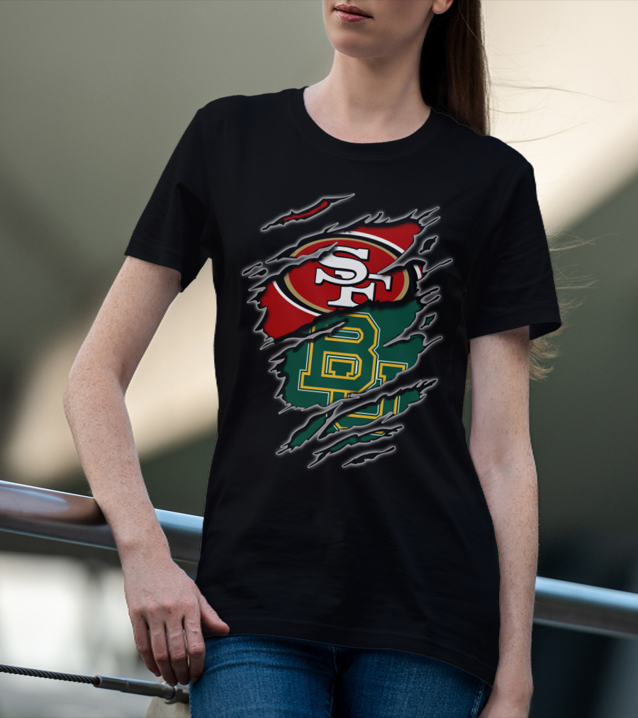 49ers Sf Logo And Baylor Bears Bu Logo In Claw T-Shirt
