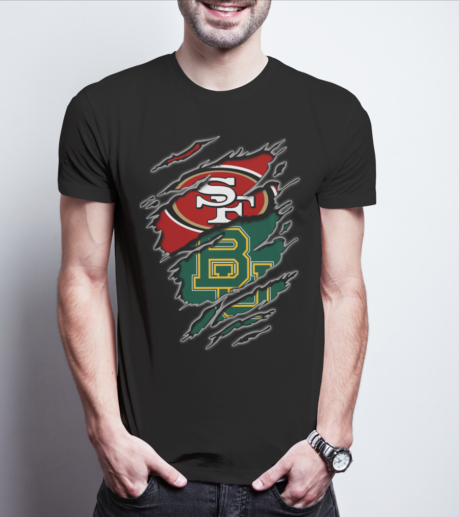 49ers Sf Logo And Baylor Bears Bu Logo In Claw T-Shirt