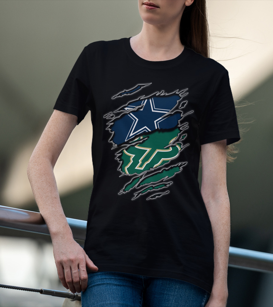 Cowboys Bulls Star And Usf Bulls Horns Claw Marks T-Shirt